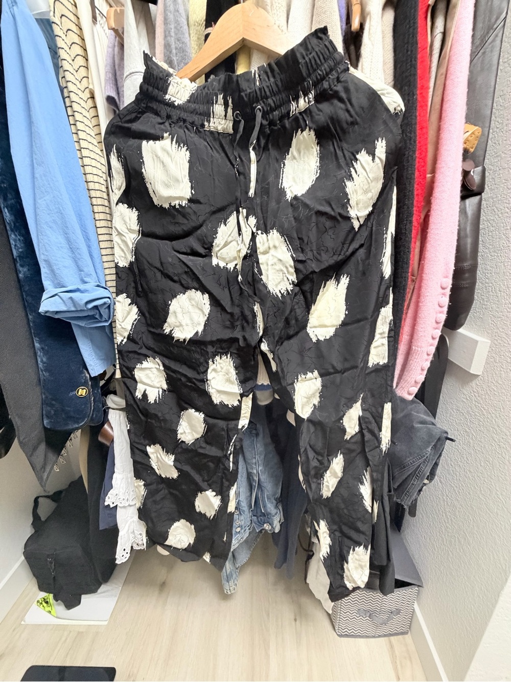 ba&sh Black Pants with Cream Polka Patch Print
